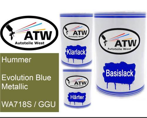 Hummer, Evolution Blue Metallic, WA718S / GGU: 500ml Lackdose + 500ml Klarlack + 250ml Härter - Set, von ATW Autoteile West.